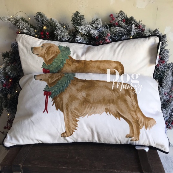 Golden Retriever Christmas Pillow Buttoned Holiday Designer Velvet Body Pillows - Picture 6 of 6